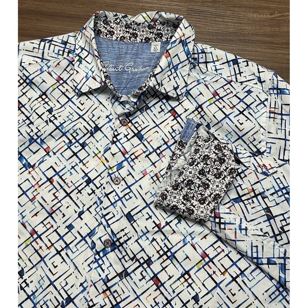 Robert Graham Men's Rotorua Geometric Print Flip Cuff Multicolor Shirt Sz XL